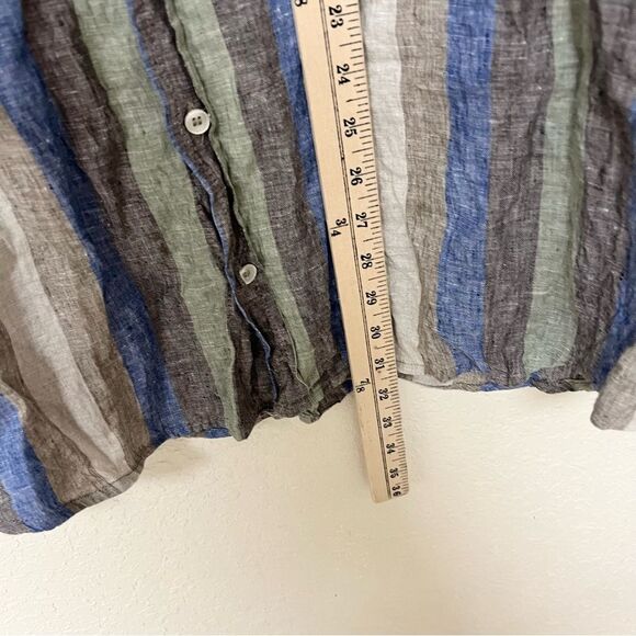Idillio Positano 100% Linen Mens Long Sleeve Stripe Shirt Size XXL Made in Italy - Picture 2 of 7